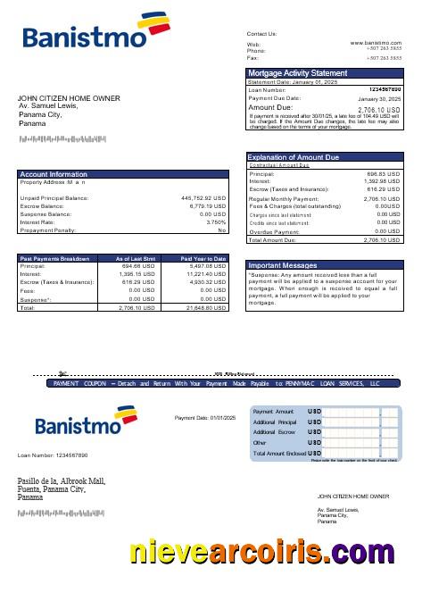 Panama Banistmo bank mortgage statement